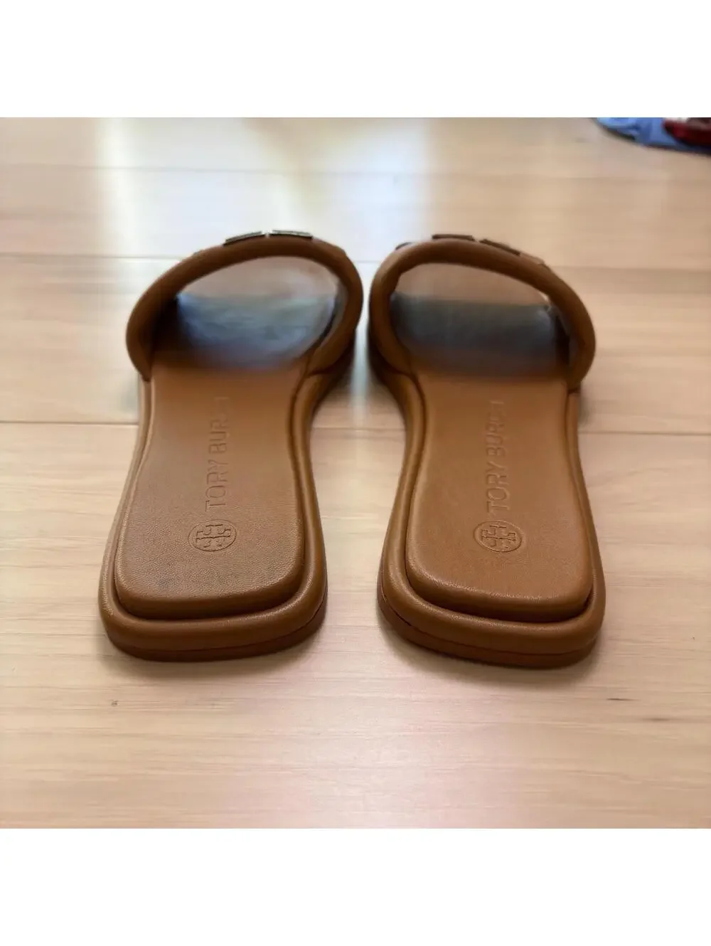 Tory Burch Ines Slide Sandals Brown Leather Double T Logo Women’s Size 9.5 M - Picture 5 of 7